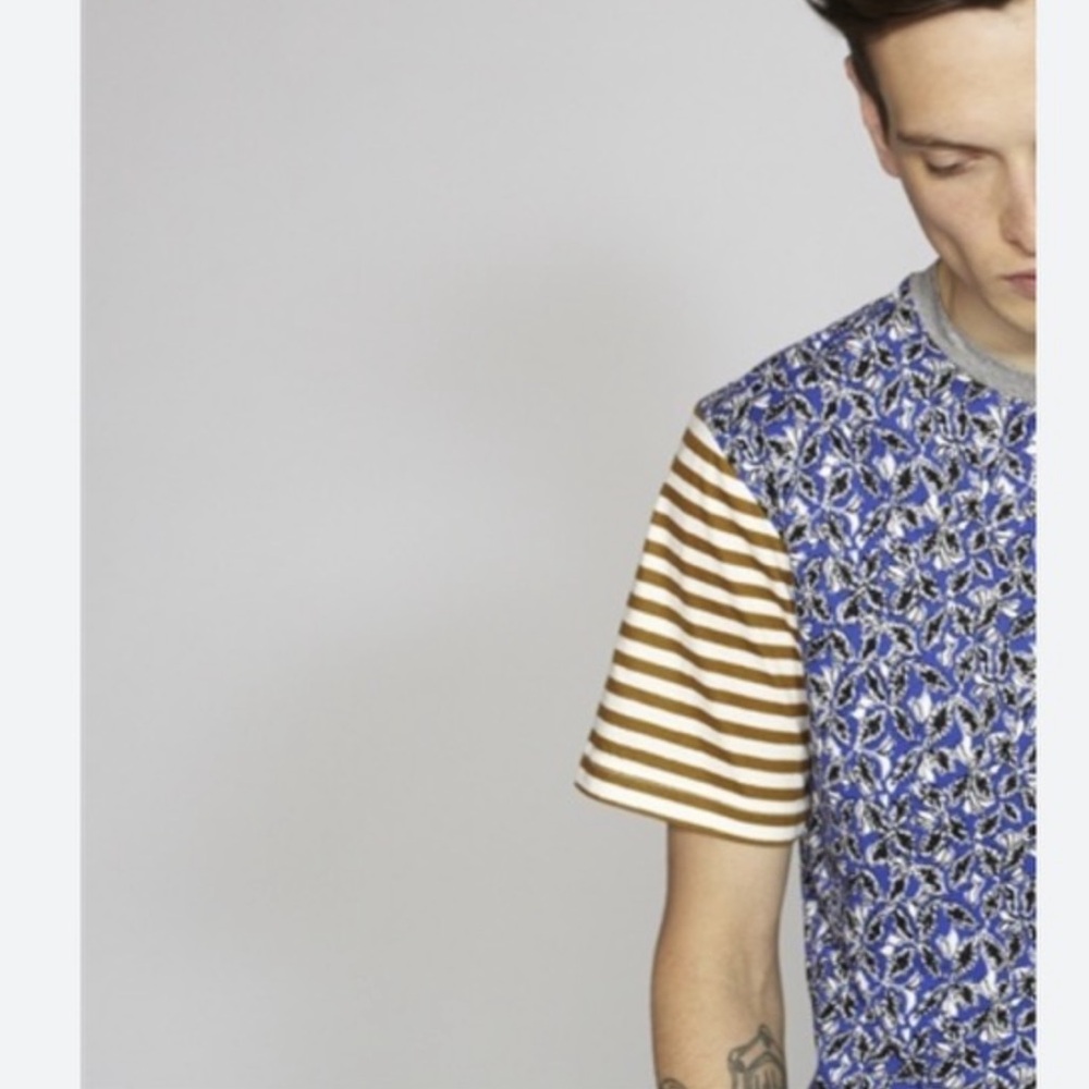 MARNI Striped Leaves Cotton Tee Shirt